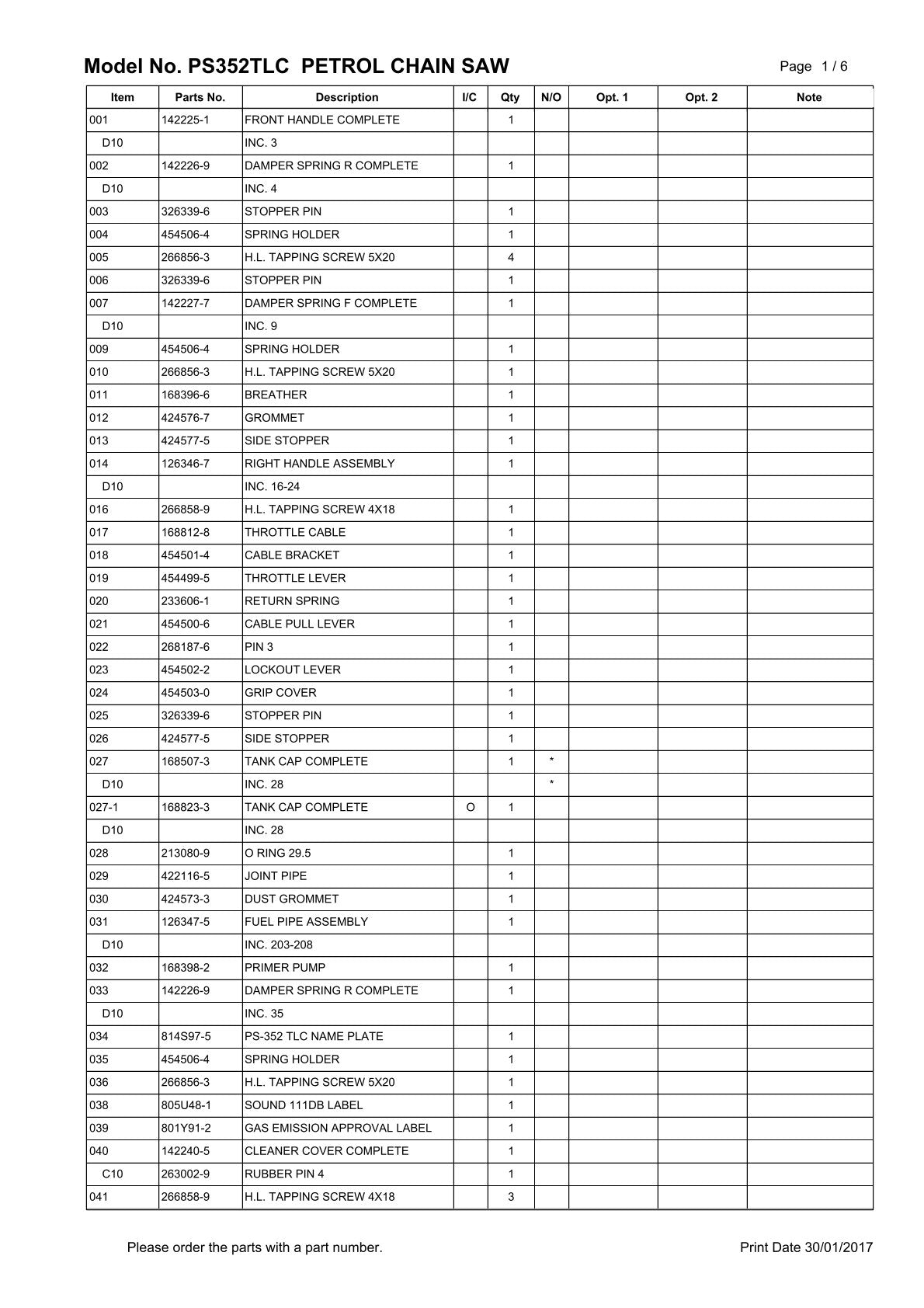 Pièces détachées tronçonneuse thermique Makita PS-352TLC