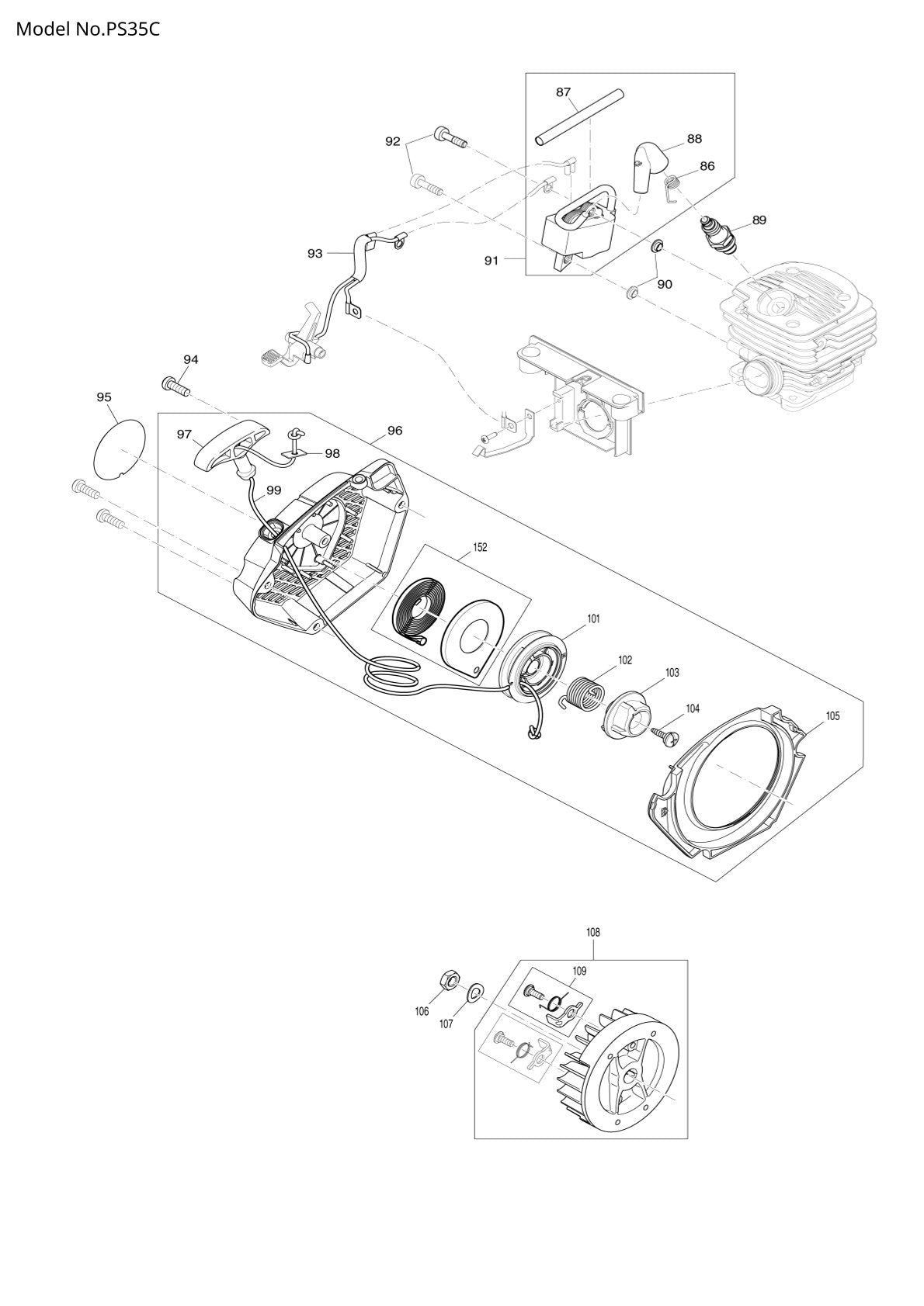 Pièces détachées tronçonneuse thermique Makita PS-35C