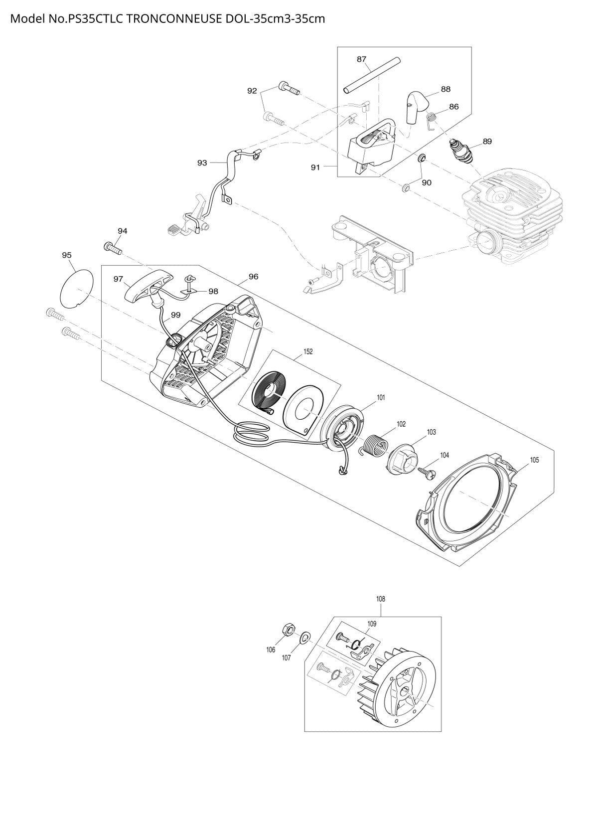 Pièces détachées tronçonneuse thermique Makita PS-35CTLC