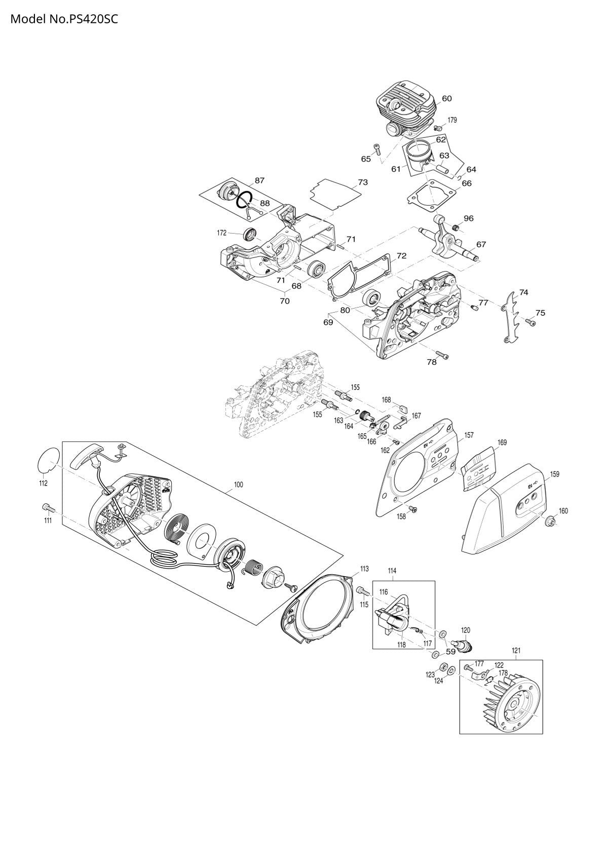 Pièces détachées tronçonneuse thermique Makita PS-420SC