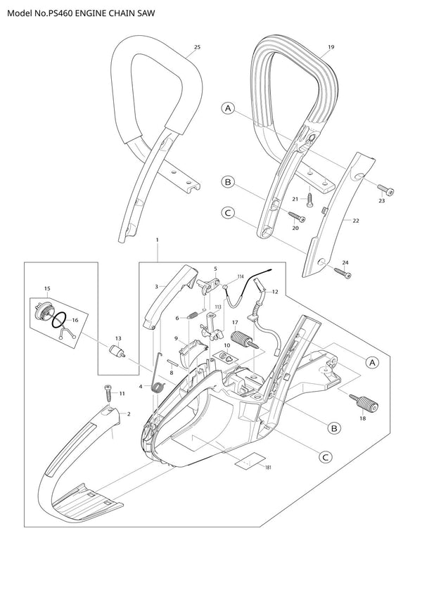 Pièces détachées tronçonneuse thermique Makita PS-460