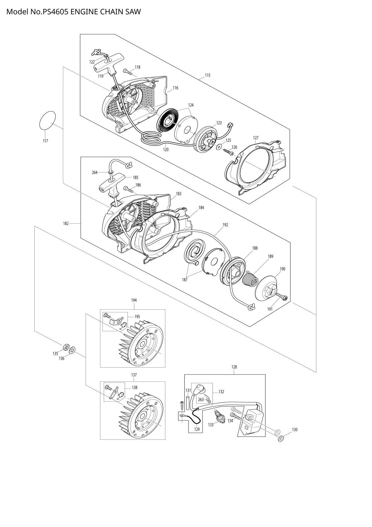 Pièces détachées tronçonneuse thermique Makita PS-4605