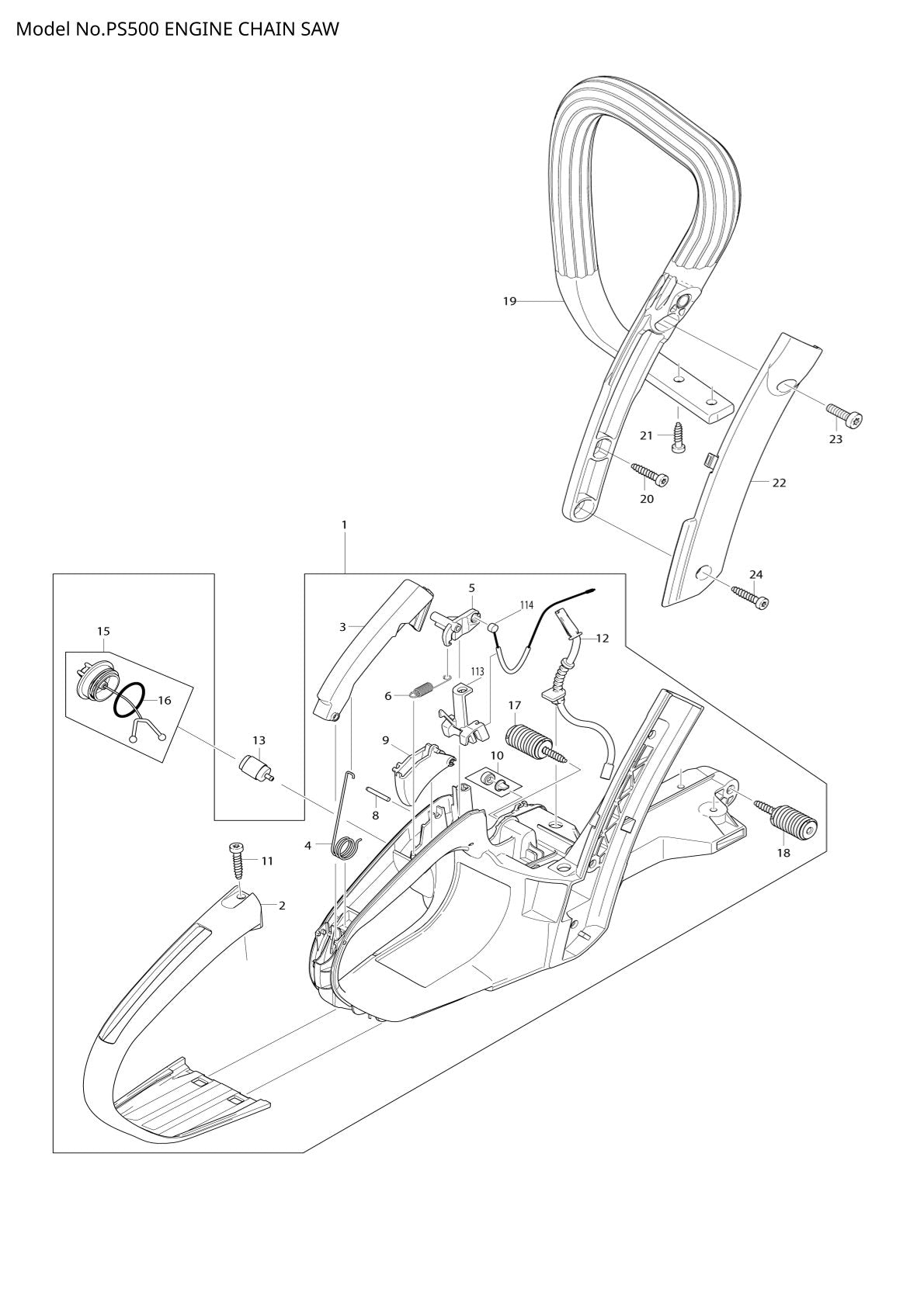 Pièces détachées tronçonneuse thermique Makita PS-500
