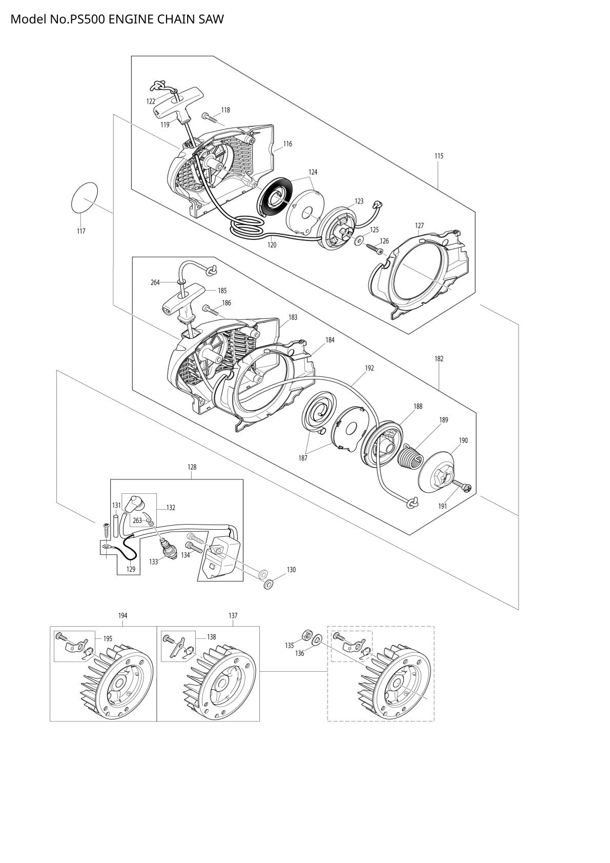 Pièces détachées tronçonneuse thermique Makita PS-500