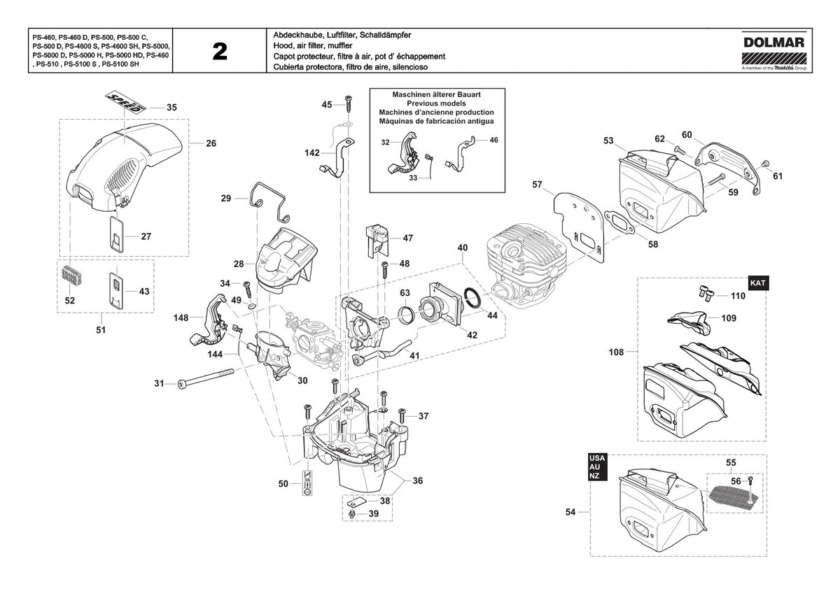 Pièces détachées tronçonneuse thermique Makita PS-5000H