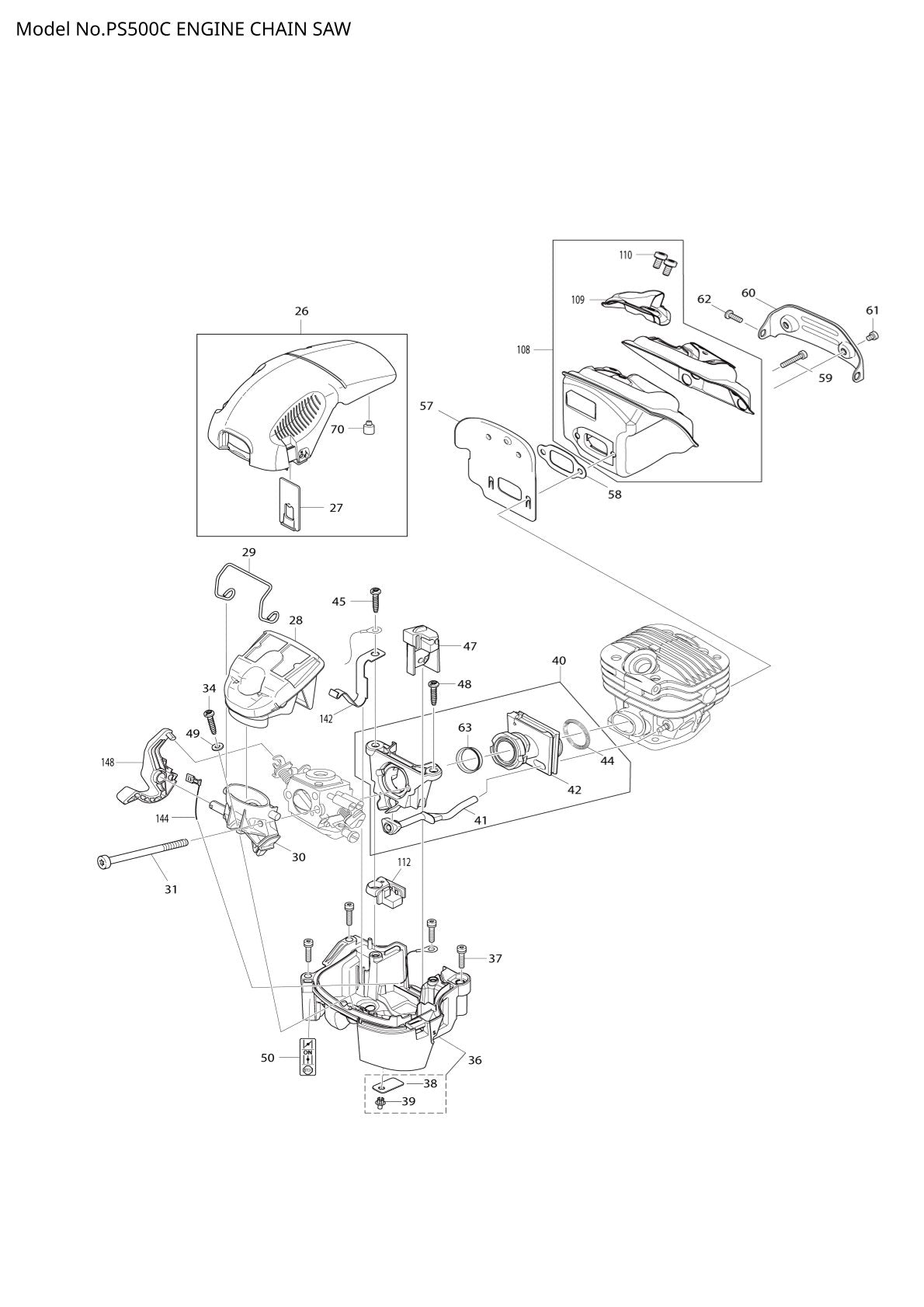 Pièces détachées tronçonneuse thermique Makita PS-500C