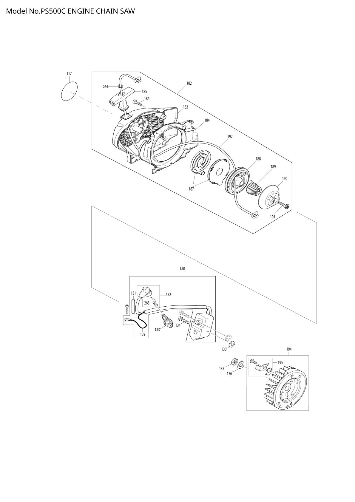 Pièces détachées tronçonneuse thermique Makita PS-500C