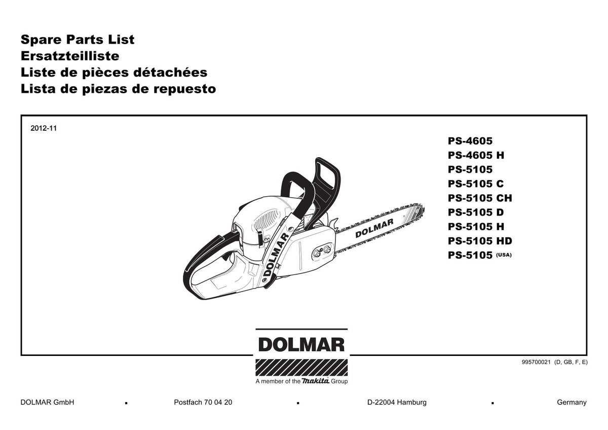 Pièces détachées tronçonneuse thermique Makita PS-5105
