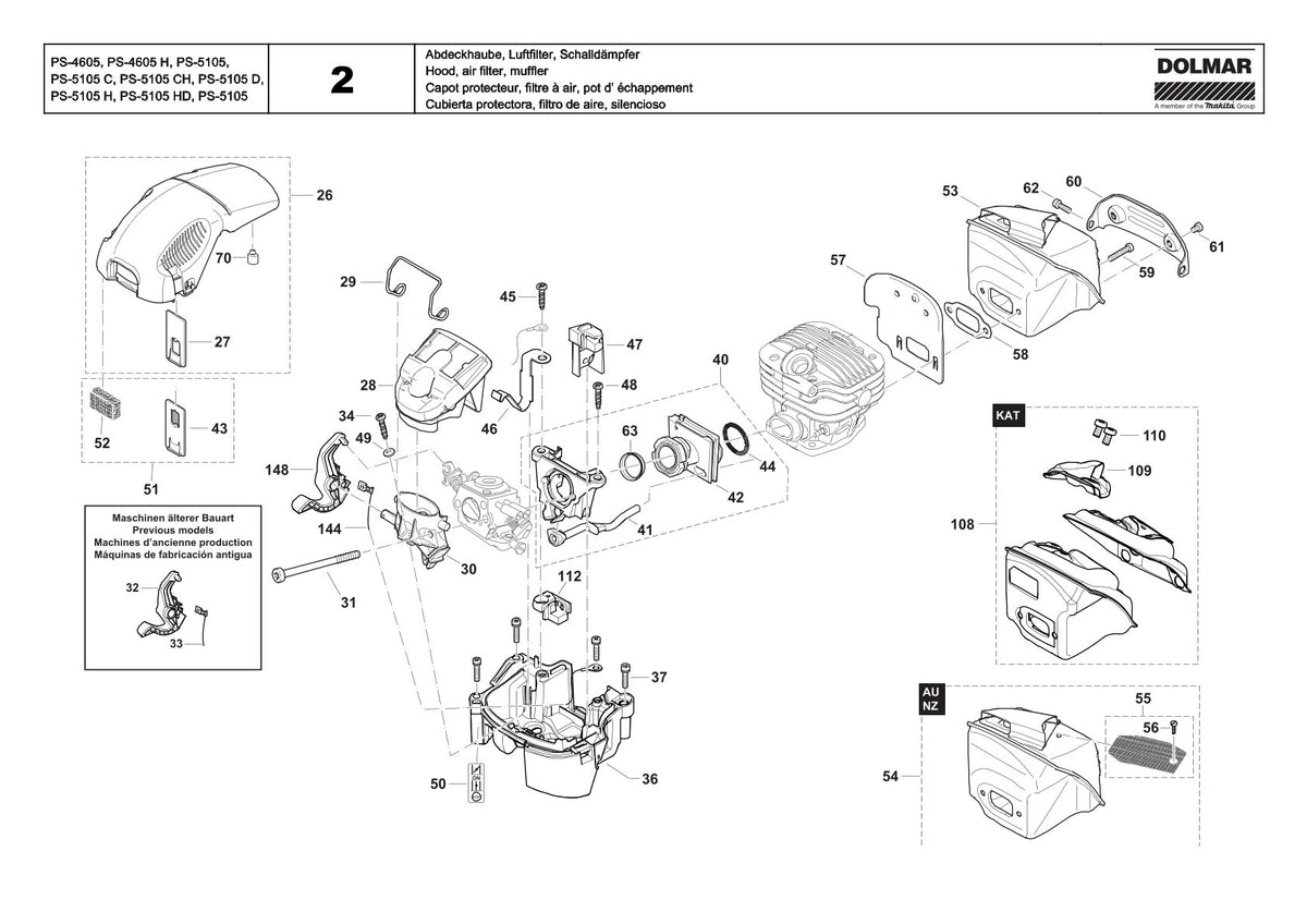 Pièces détachées tronçonneuse thermique Makita PS-5105