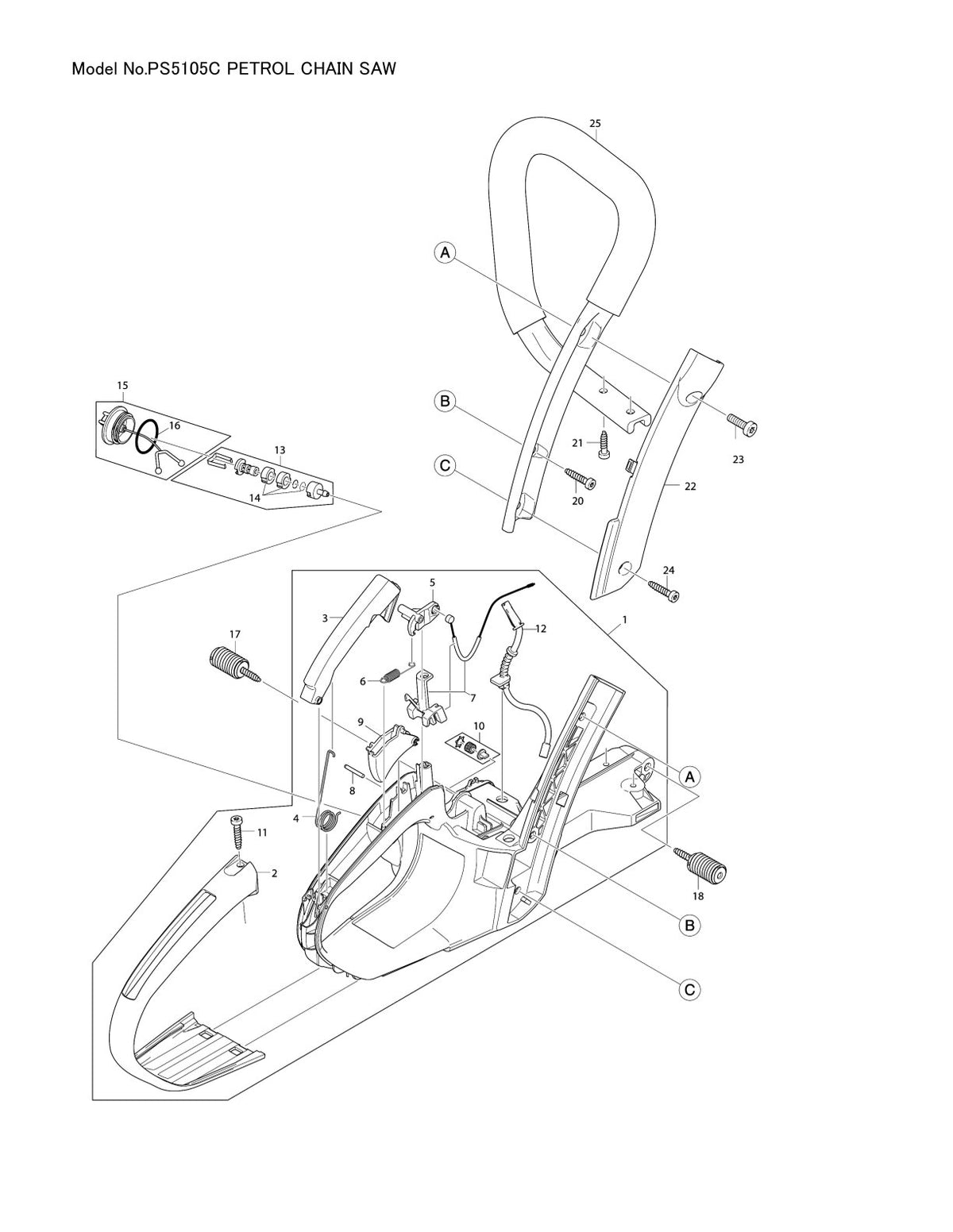 Pièces détachées tronçonneuse thermique Makita PS-5105C