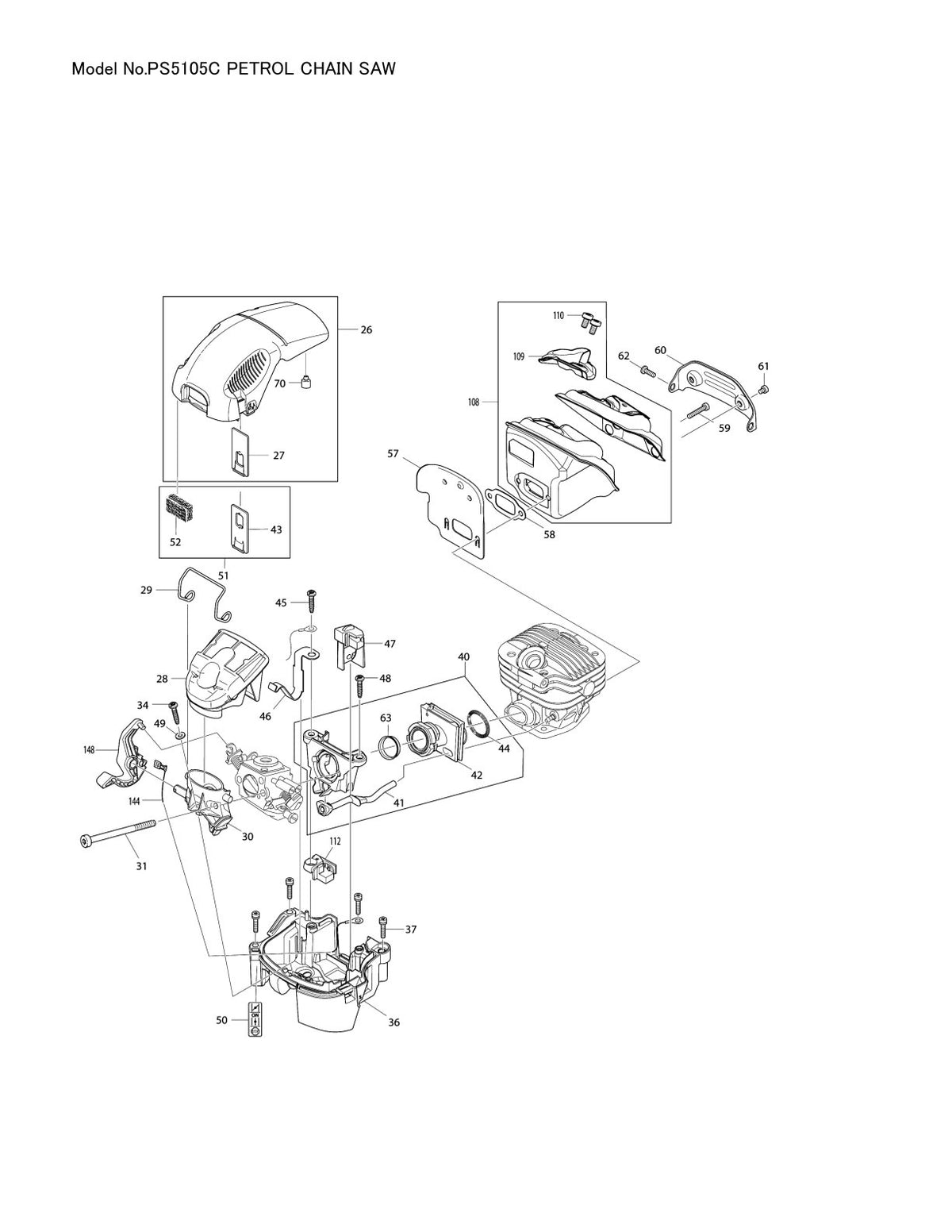 Pièces détachées tronçonneuse thermique Makita PS-5105C