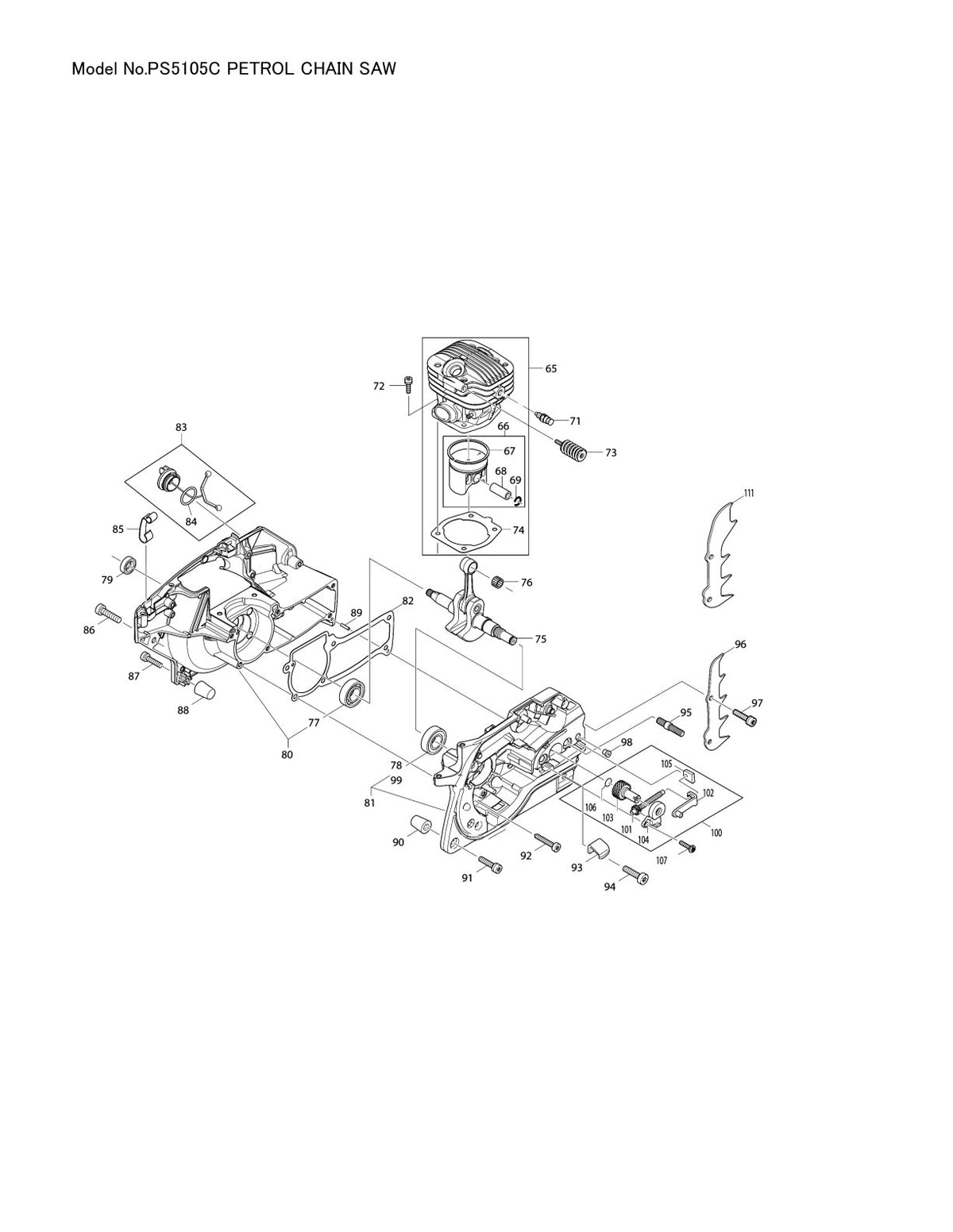 Pièces détachées tronçonneuse thermique Makita PS-5105C