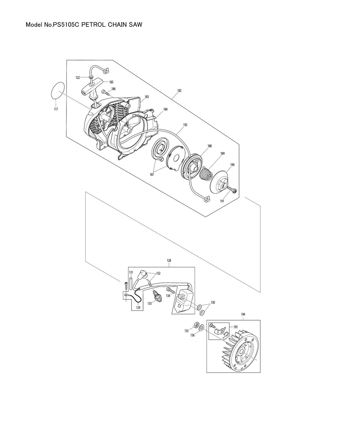 Pièces détachées tronçonneuse thermique Makita PS-5105C