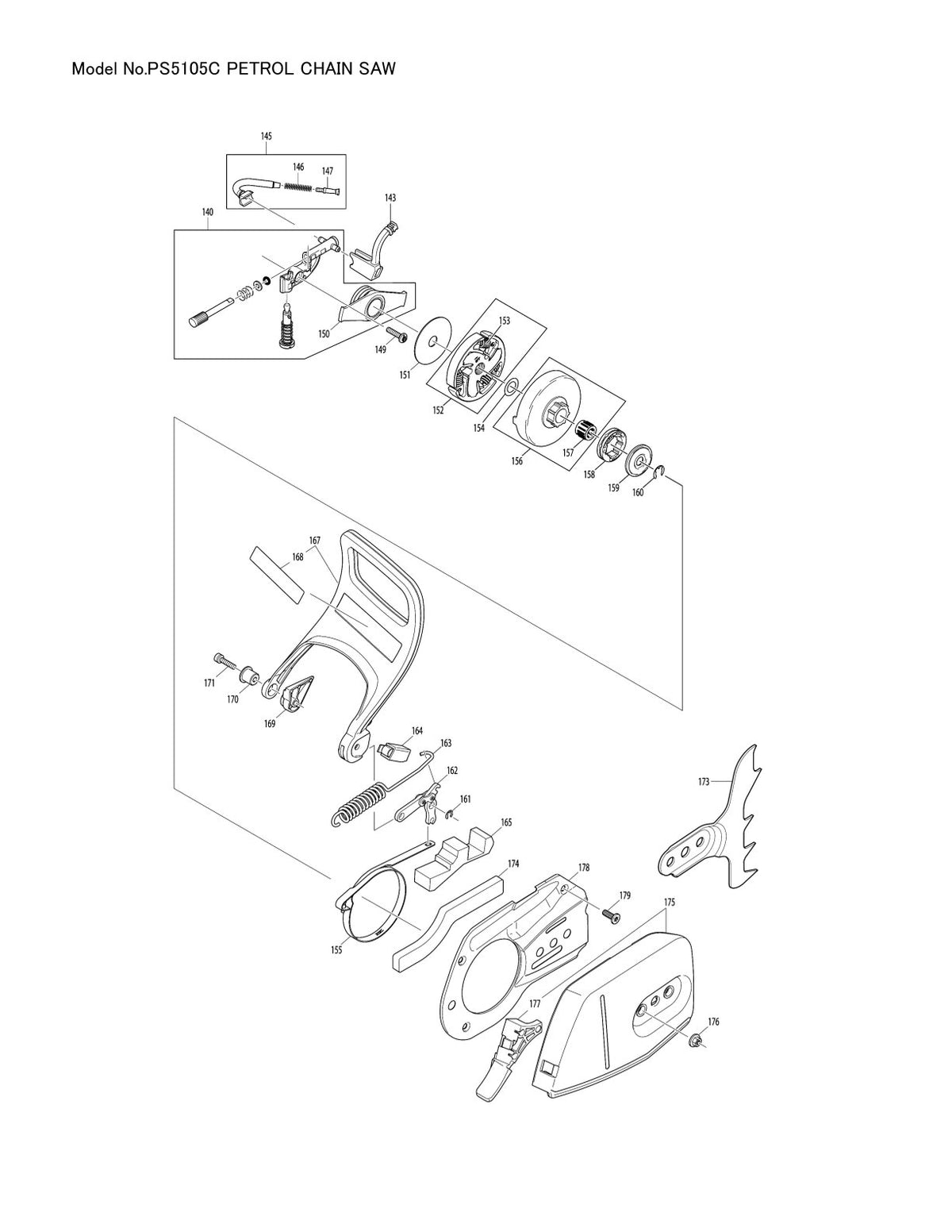 Pièces détachées tronçonneuse thermique Makita PS-5105C