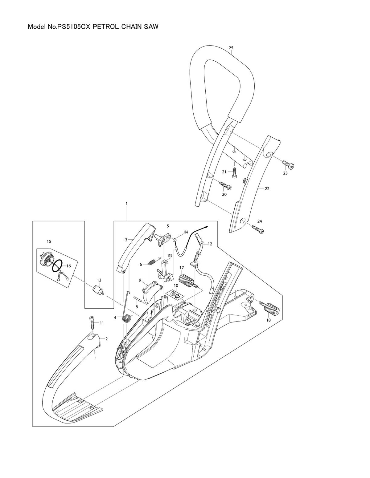 Pièces détachées tronçonneuse thermique Makita PS-5105CX