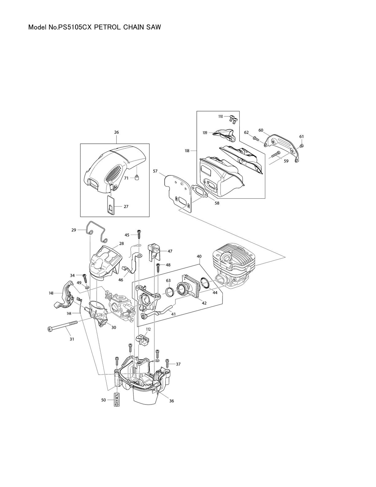 Pièces détachées tronçonneuse thermique Makita PS-5105CX