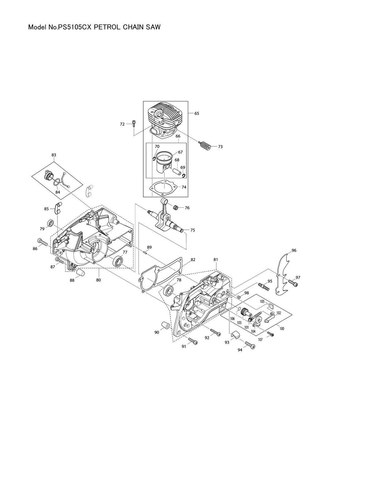 Pièces détachées tronçonneuse thermique Makita PS-5105CX