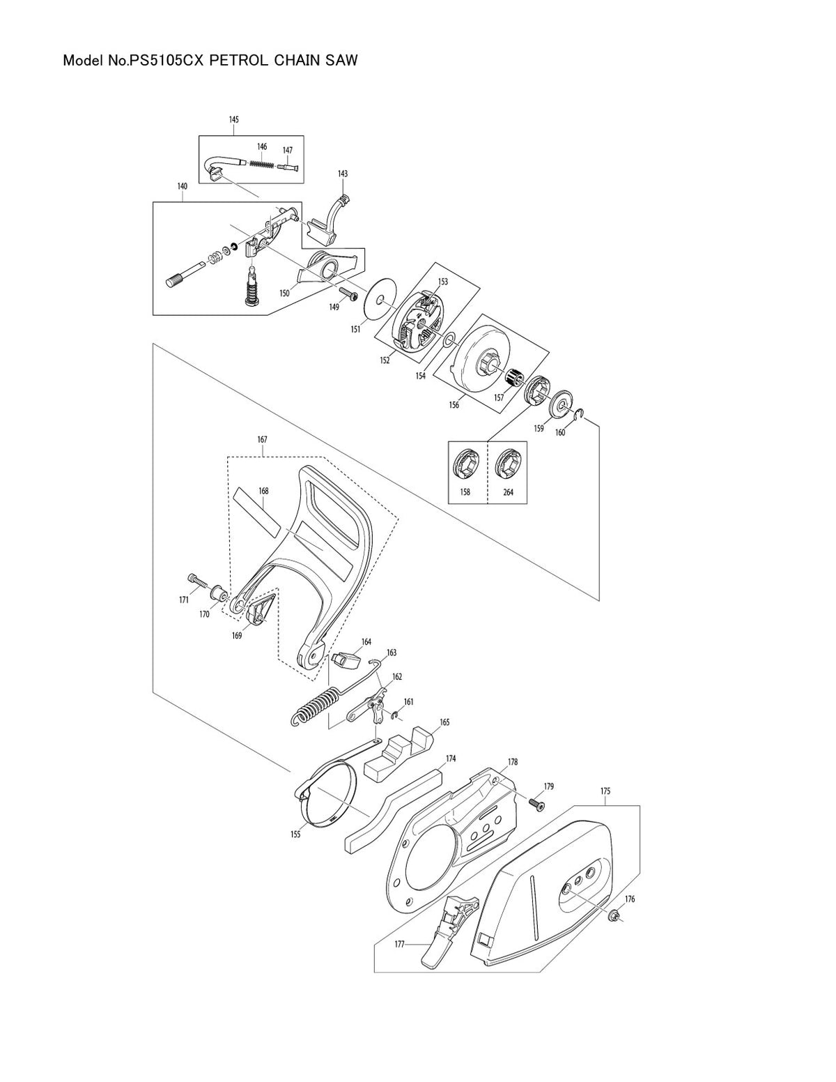 Pièces détachées tronçonneuse thermique Makita PS-5105CX