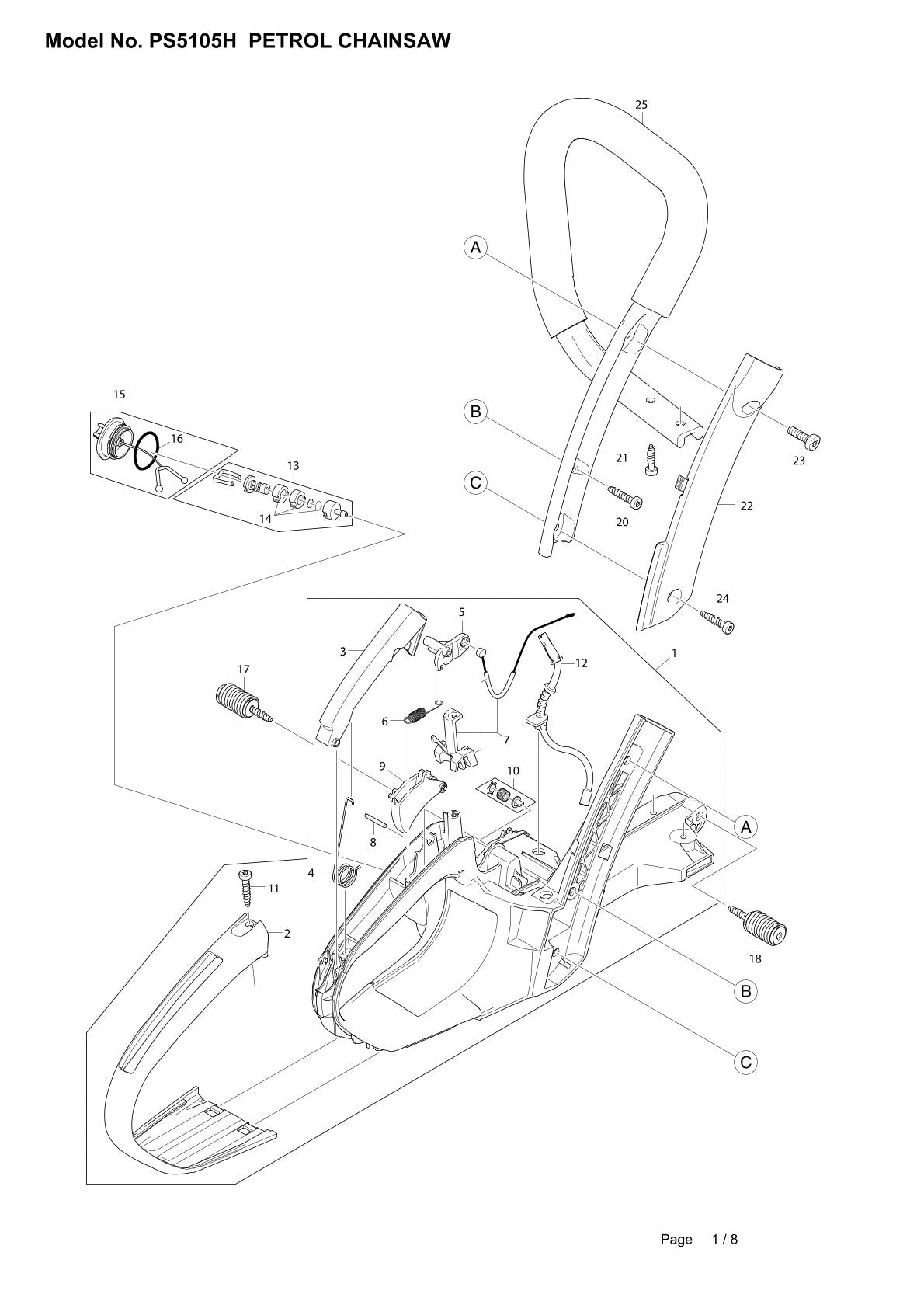 Pièces détachées tronçonneuse thermique Makita PS-5105H