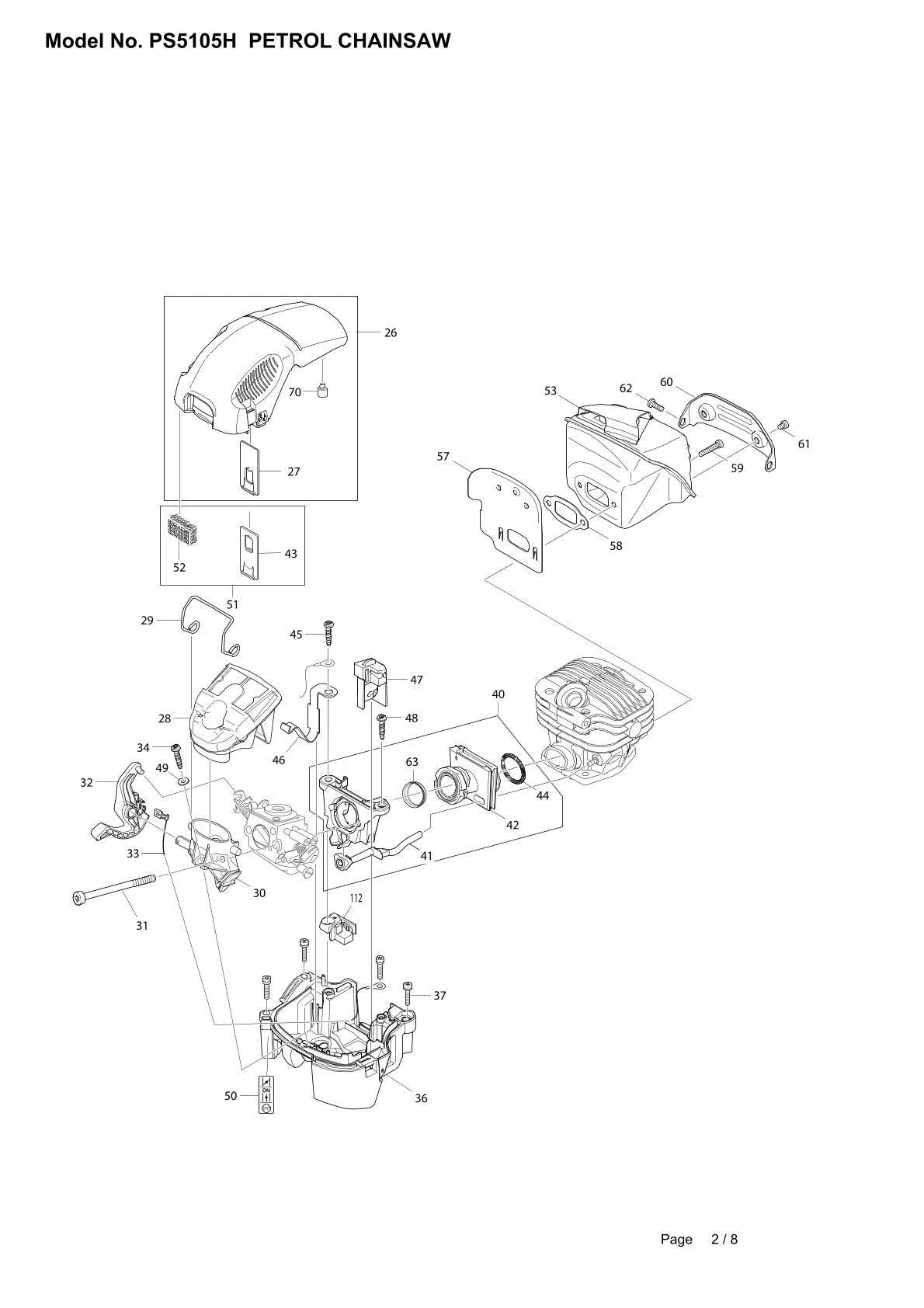 Pièces détachées tronçonneuse thermique Makita PS-5105H