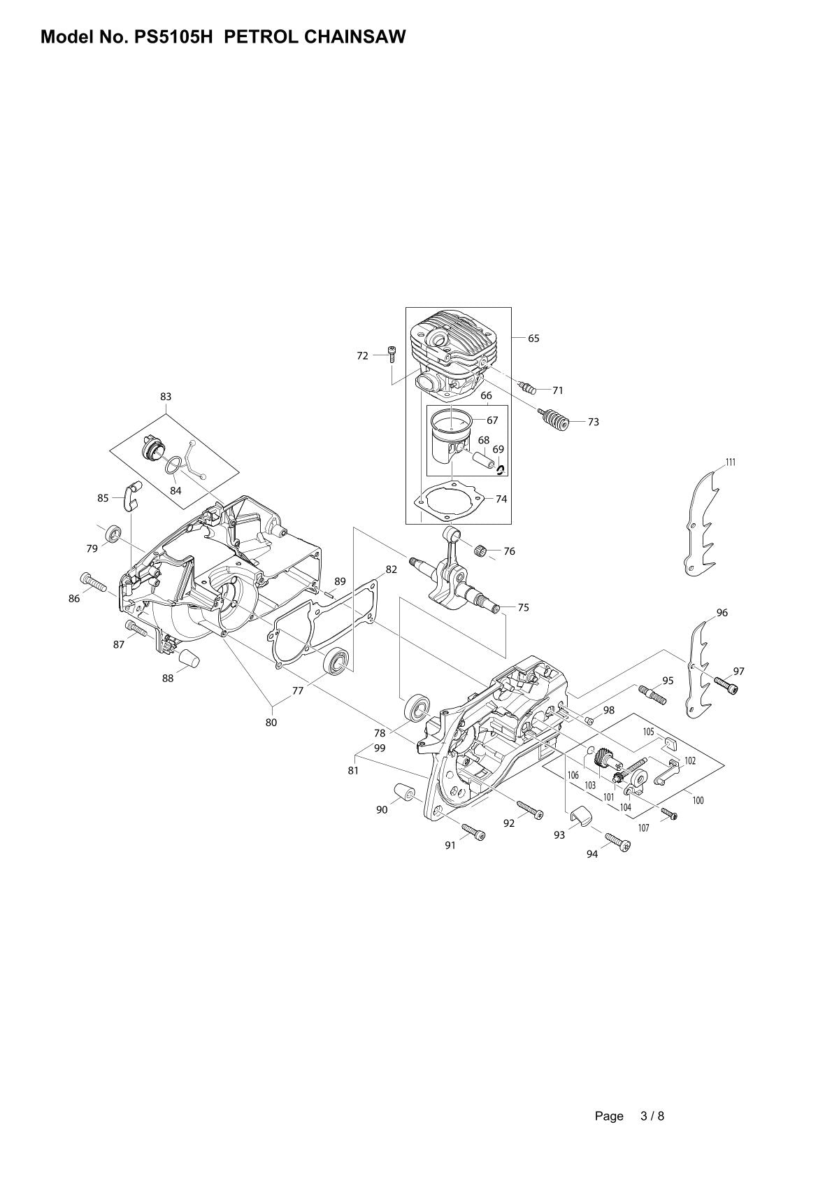 Pièces détachées tronçonneuse thermique Makita PS-5105H