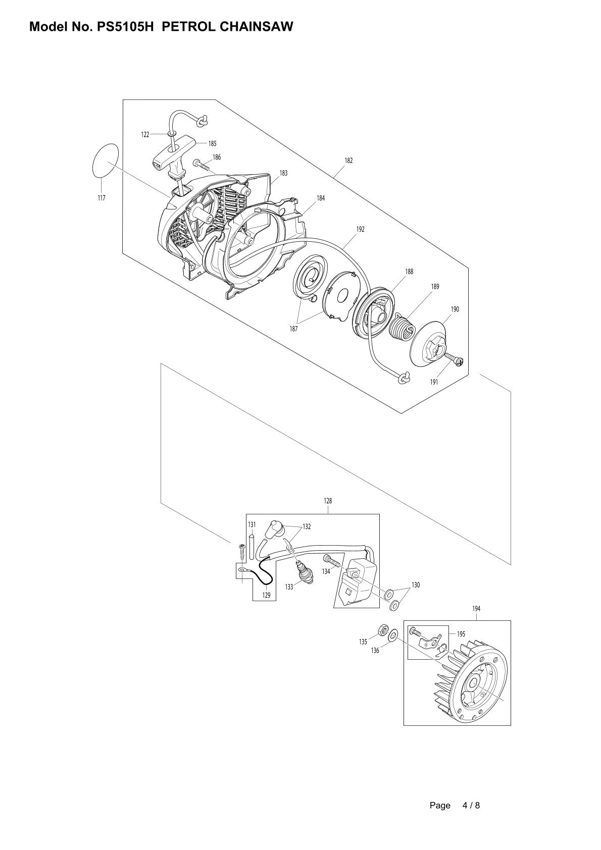 Pièces détachées tronçonneuse thermique Makita PS-5105H
