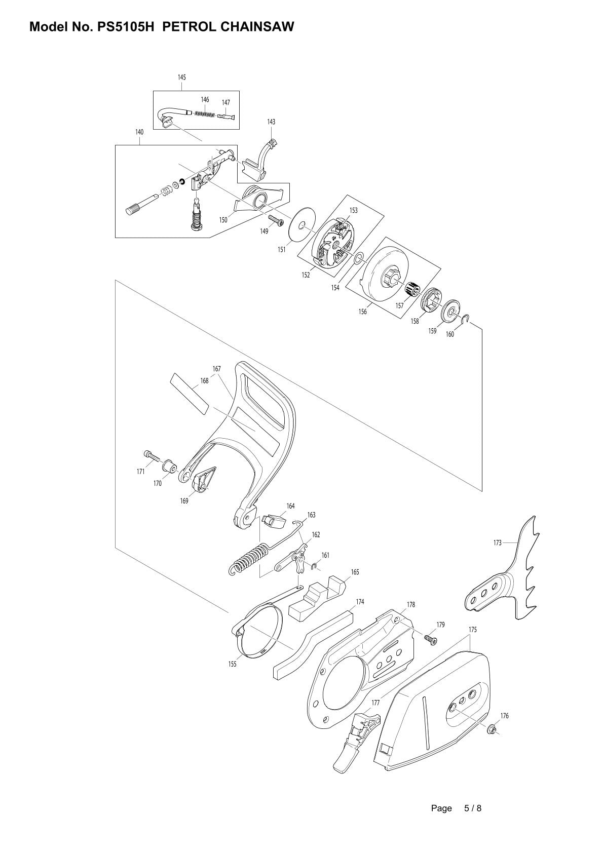 Pièces détachées tronçonneuse thermique Makita PS-5105H