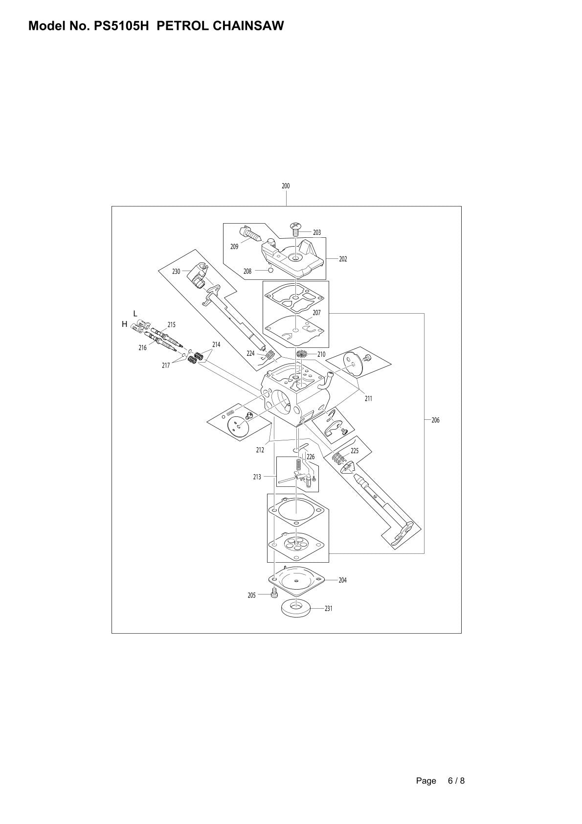 Pièces détachées tronçonneuse thermique Makita PS-5105H