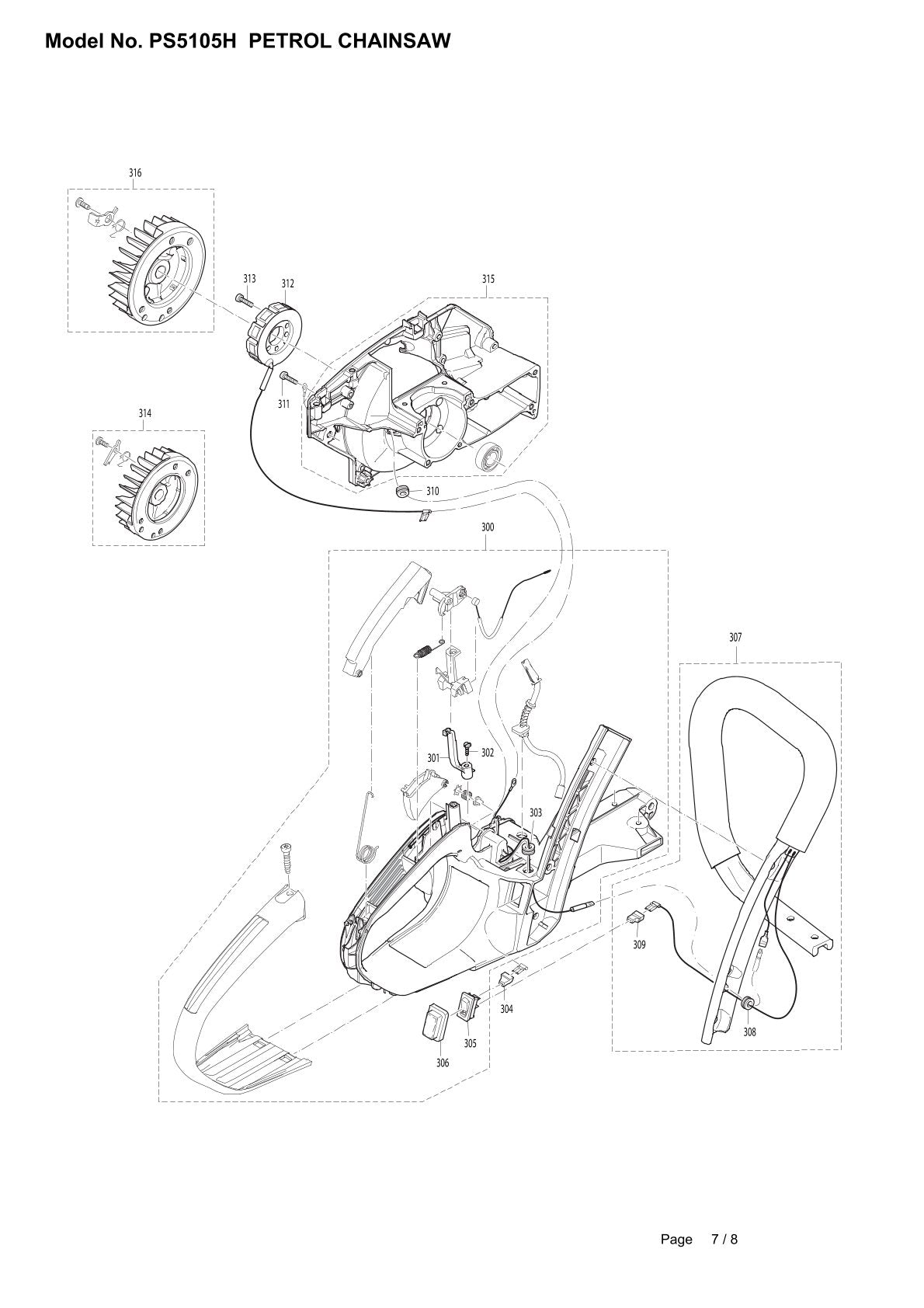 Pièces détachées tronçonneuse thermique Makita PS-5105H