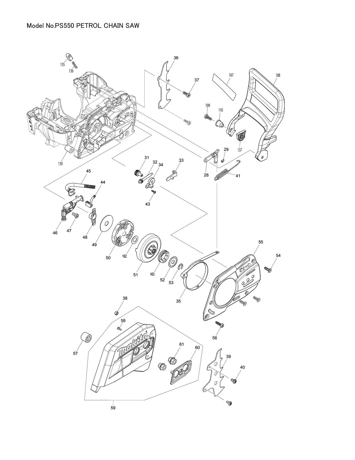 Pièces détachées tronçonneuse thermique Makita PS-550