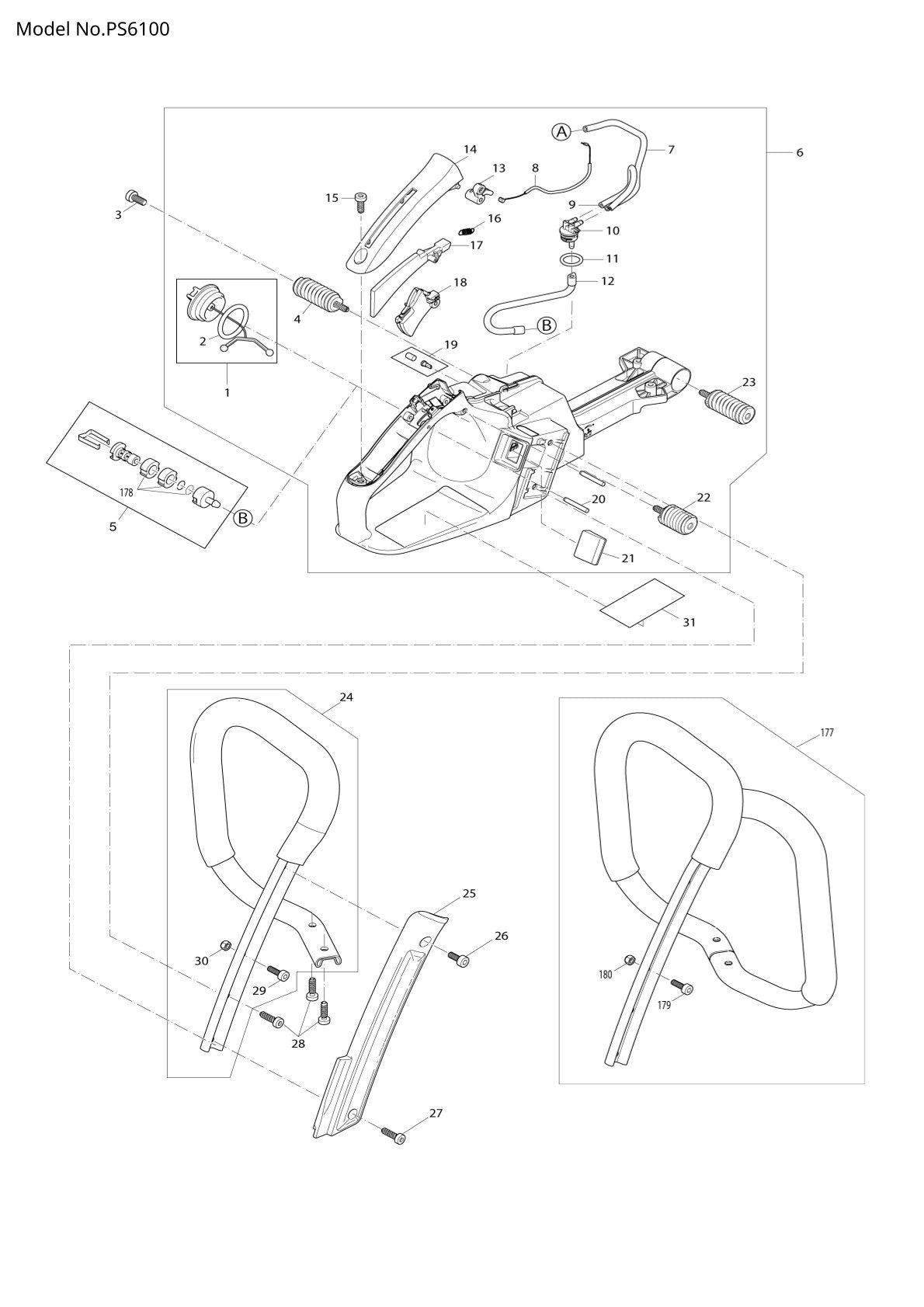 Pièces détachées tronçonneuse thermique Makita PS-6100