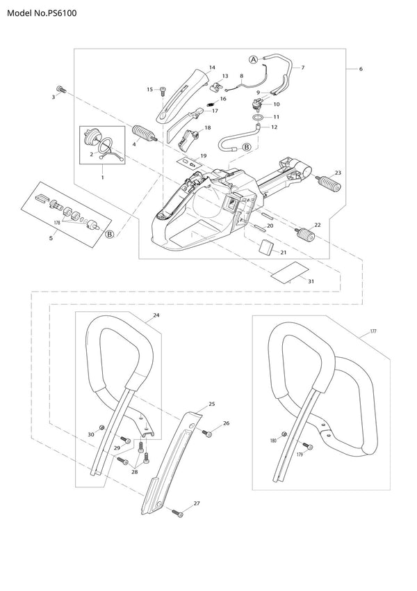 Pièces détachées tronçonneuse thermique Makita PS-6100