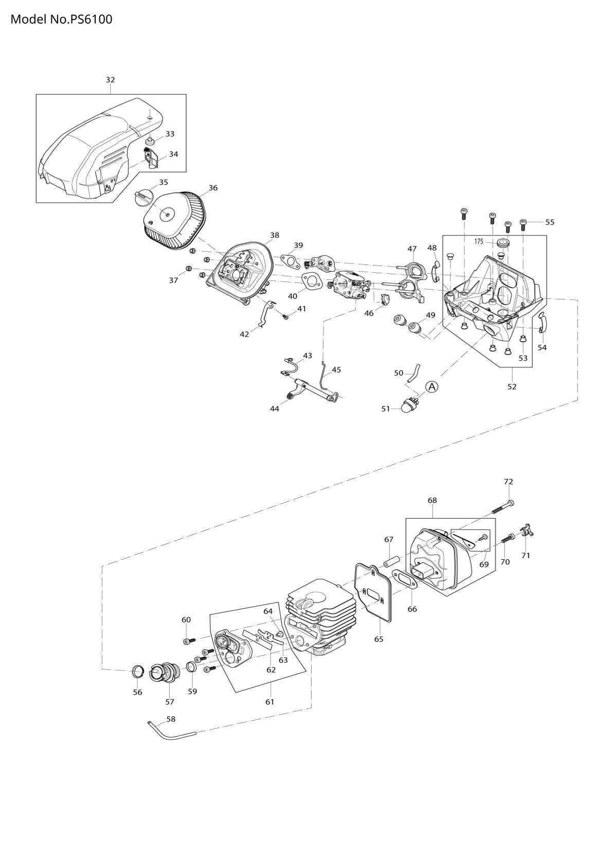 Pièces détachées tronçonneuse thermique Makita PS-6100