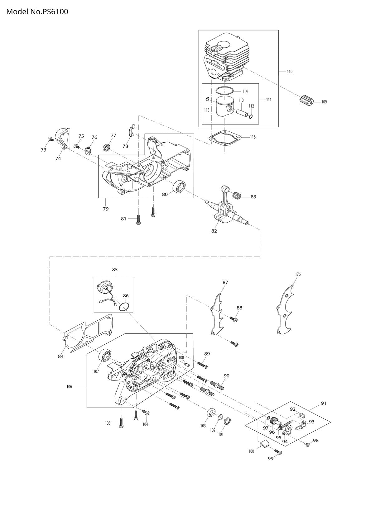 Pièces détachées tronçonneuse thermique Makita PS-6100