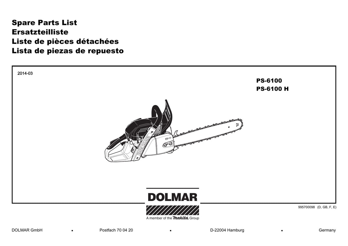 Pièces détachées tronçonneuse thermique Makita PS-6100H