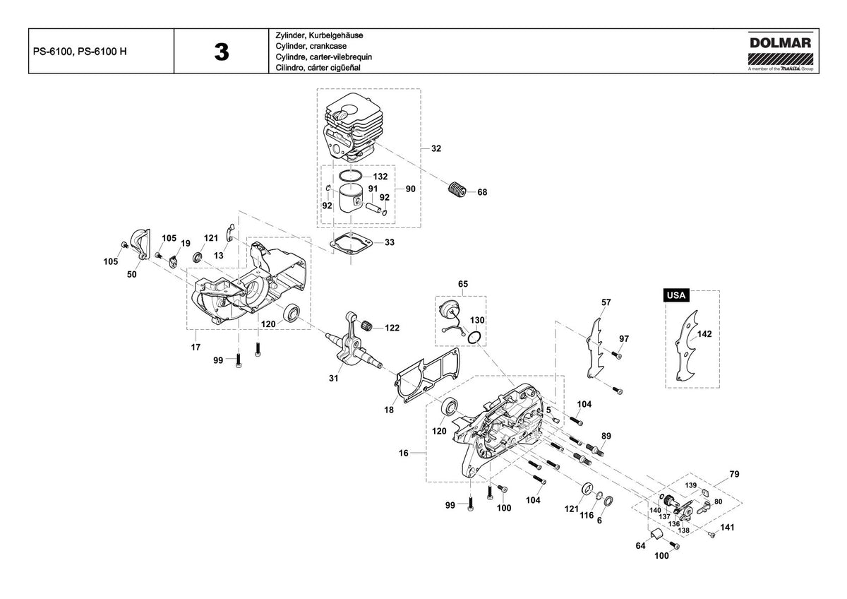 Pièces détachées tronçonneuse thermique Makita PS-6100H
