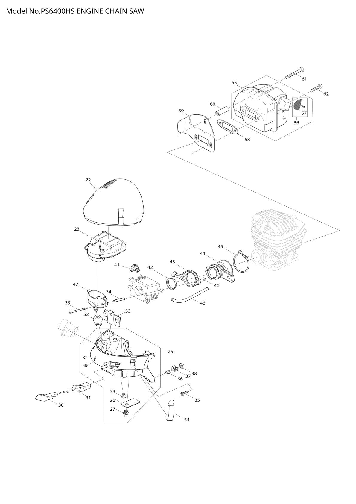 Pièces détachées tronçonneuse thermique Makita PS-6400H