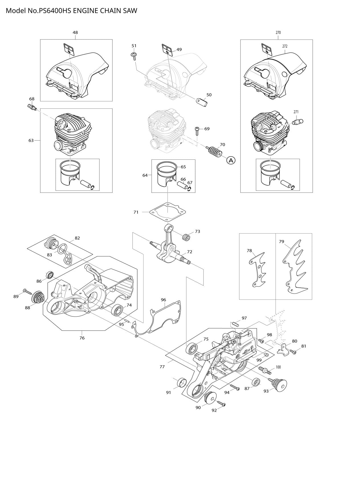 Pièces détachées tronçonneuse thermique Makita PS-6400H