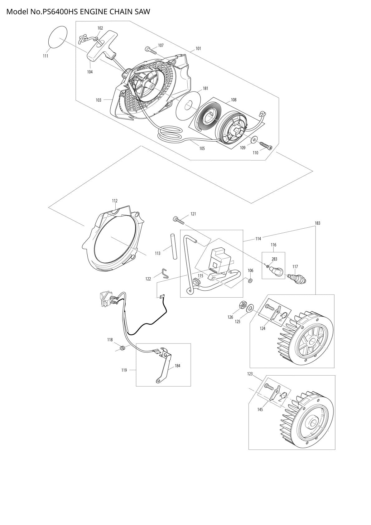 Pièces détachées tronçonneuse thermique Makita PS-6400H