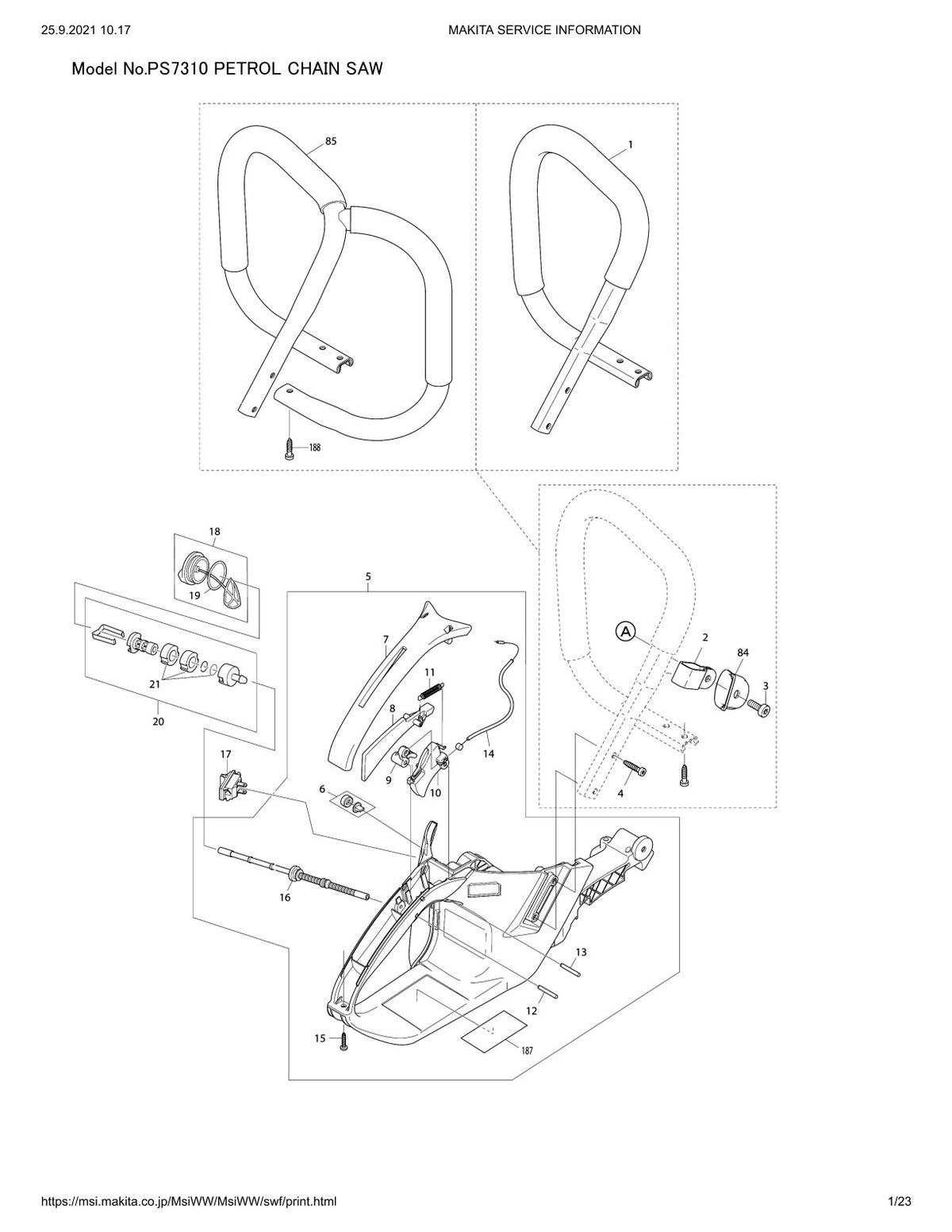 Pièces détachées tronçonneuse thermique Makita PS-7310