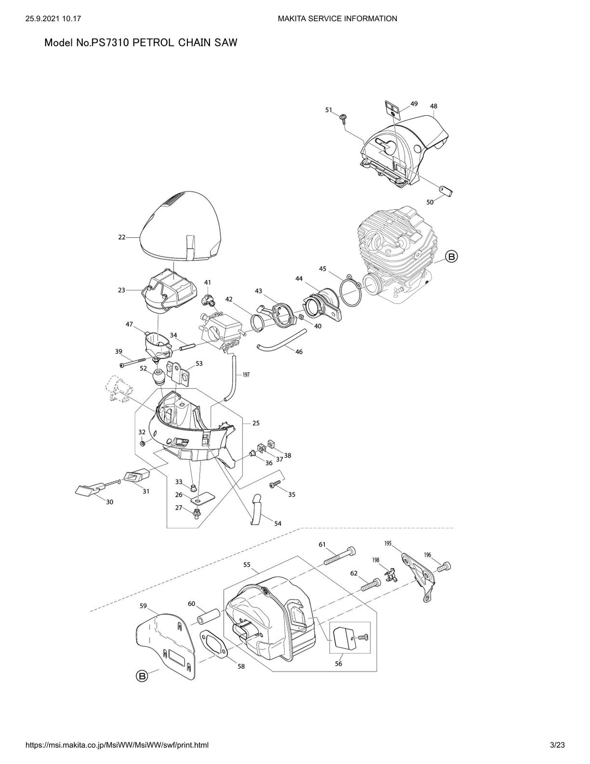 Pièces détachées tronçonneuse thermique Makita PS-7310