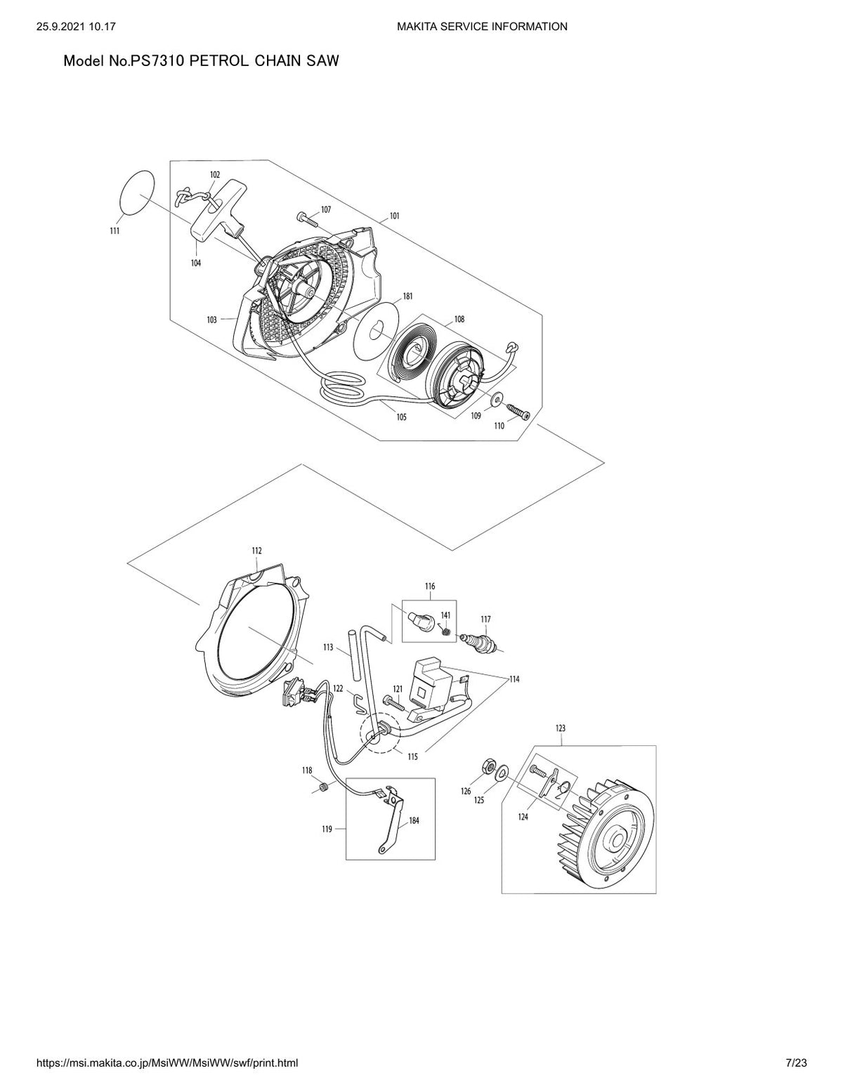 Pièces détachées tronçonneuse thermique Makita PS-7310