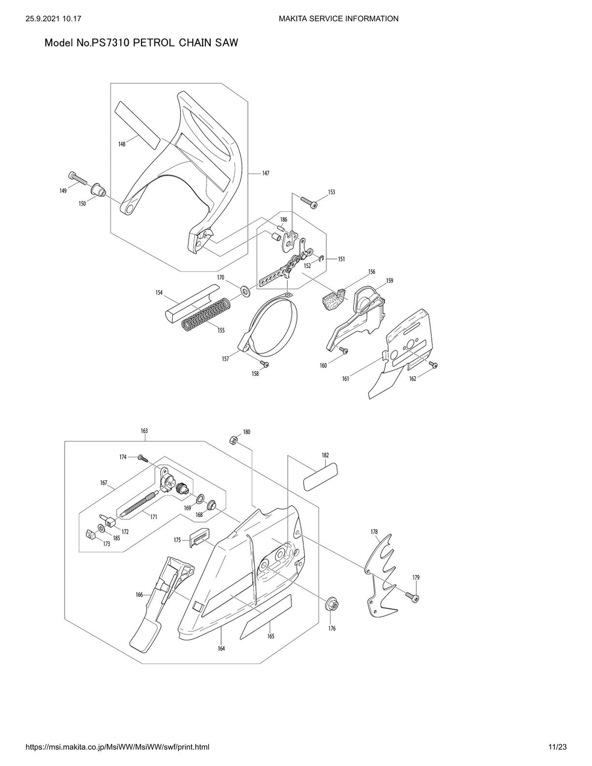 Pièces détachées tronçonneuse thermique Makita PS-7310
