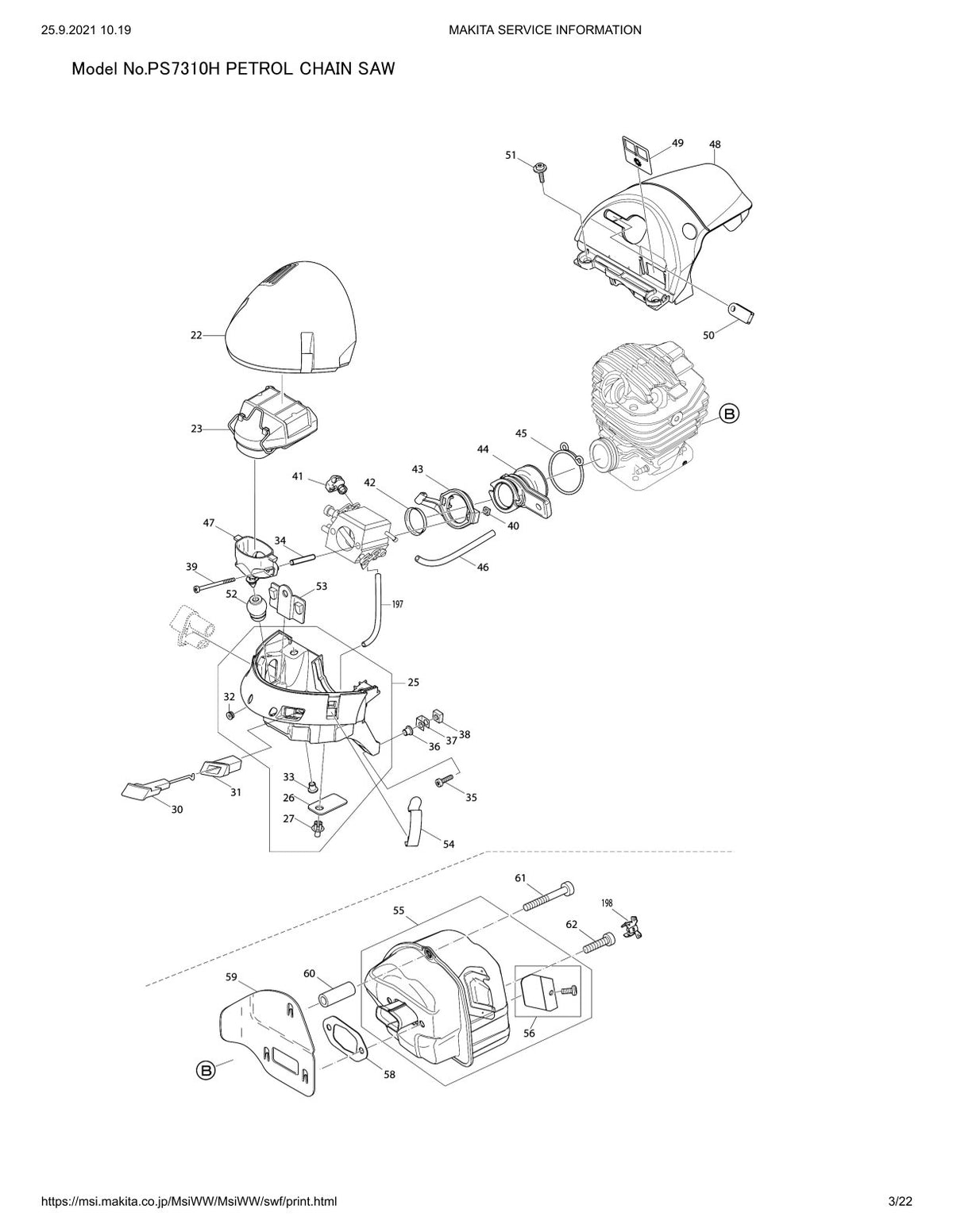 Pièces détachées tronçonneuse thermique Makita PS-7310H
