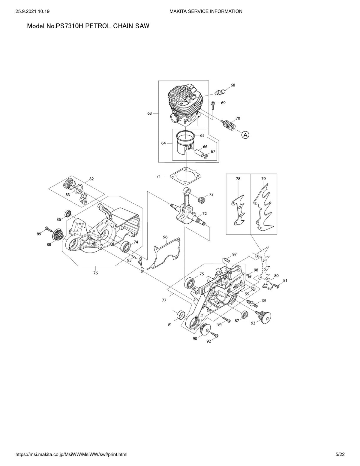 Pièces détachées tronçonneuse thermique Makita PS-7310H