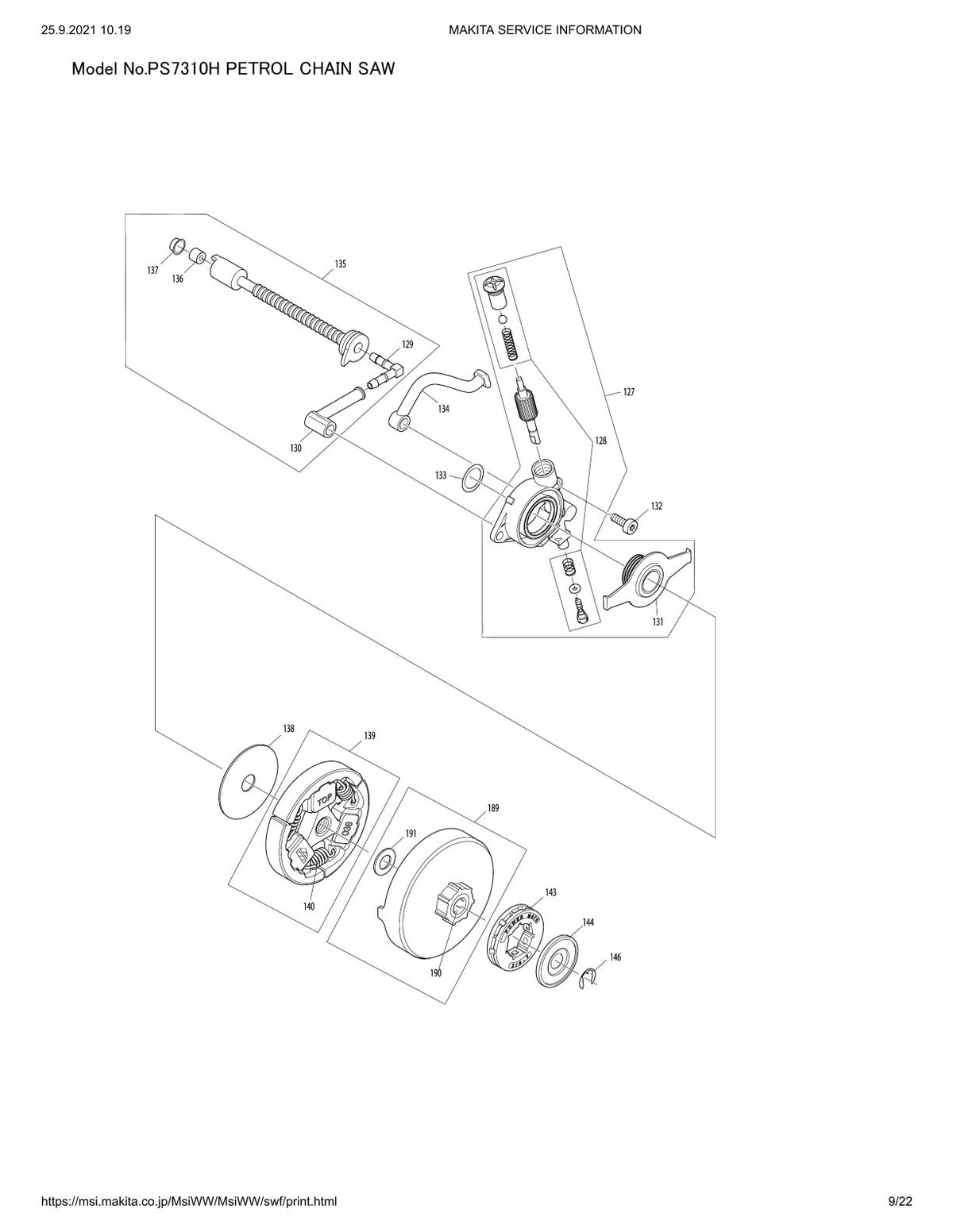 Pièces détachées tronçonneuse thermique Makita PS-7310H