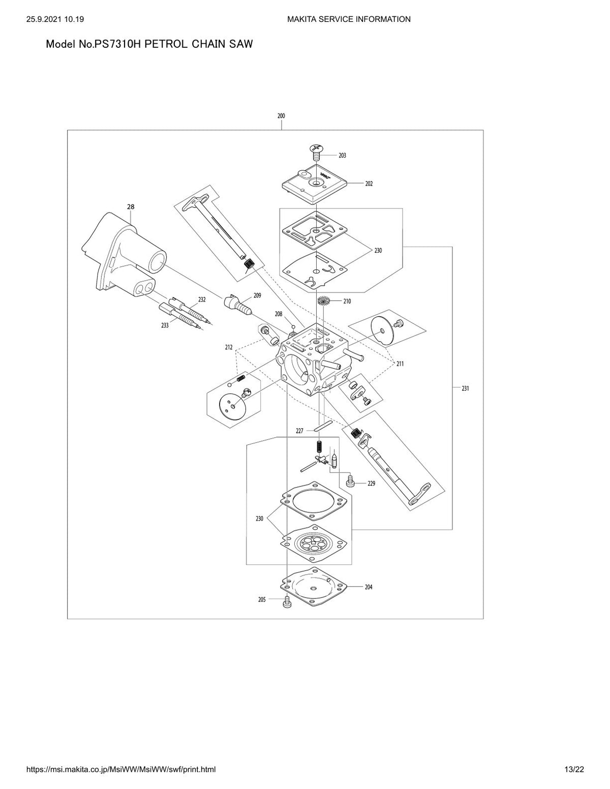 Pièces détachées tronçonneuse thermique Makita PS-7310H