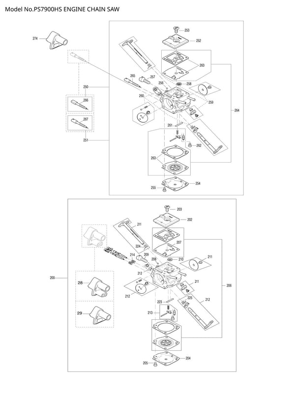 Pièces détachées tronçonneuse thermique Makita PS-7900H
