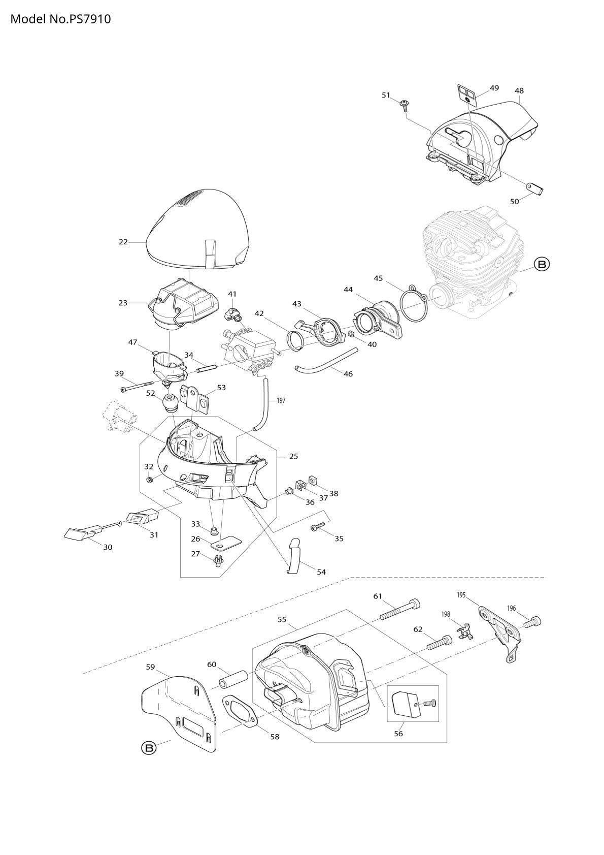 Pièces détachées tronçonneuse thermique Makita PS-7910