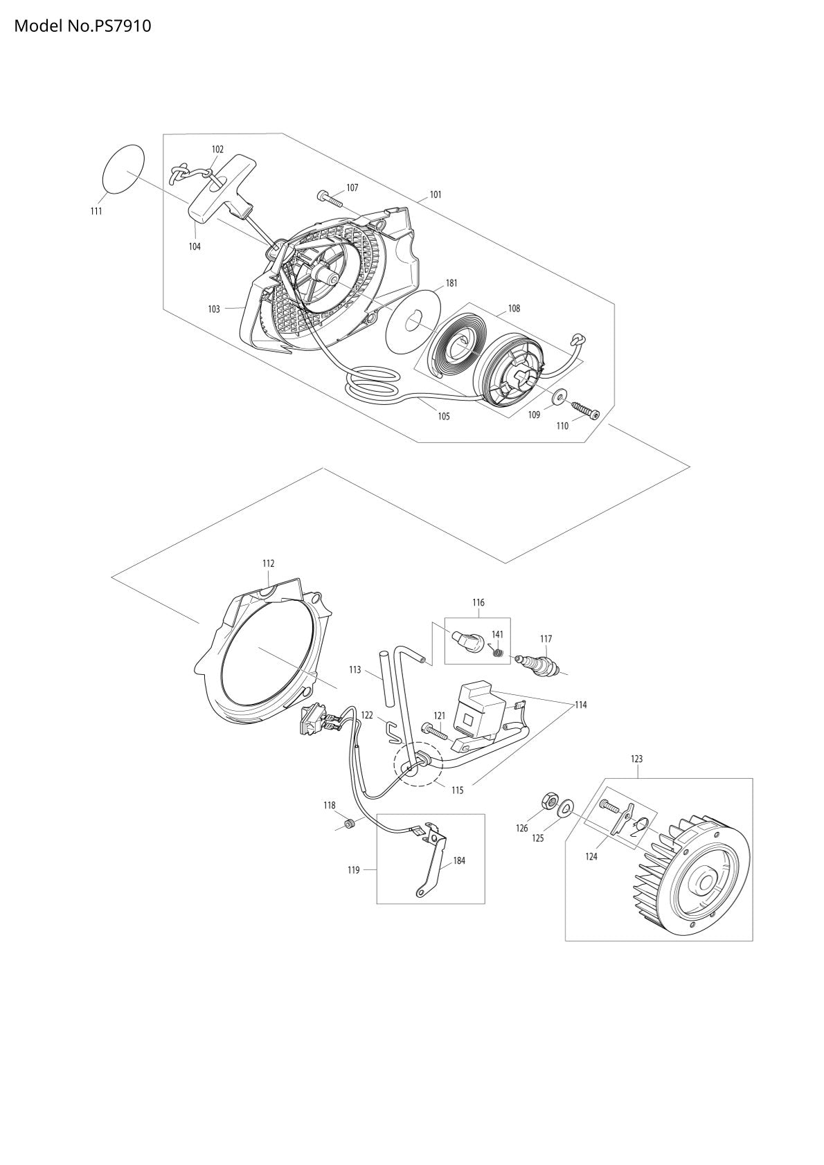Pièces détachées tronçonneuse thermique Makita PS-7910